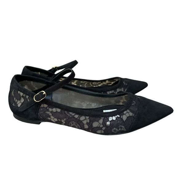 Dolce & Gabbana Black Suede and Lace Mary Jane Ballet Flats Size 38.5 or 8US